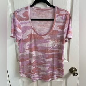 Lucky Brand • Pink Camo Rose Tee • Woman’s Small • Short Sleeve